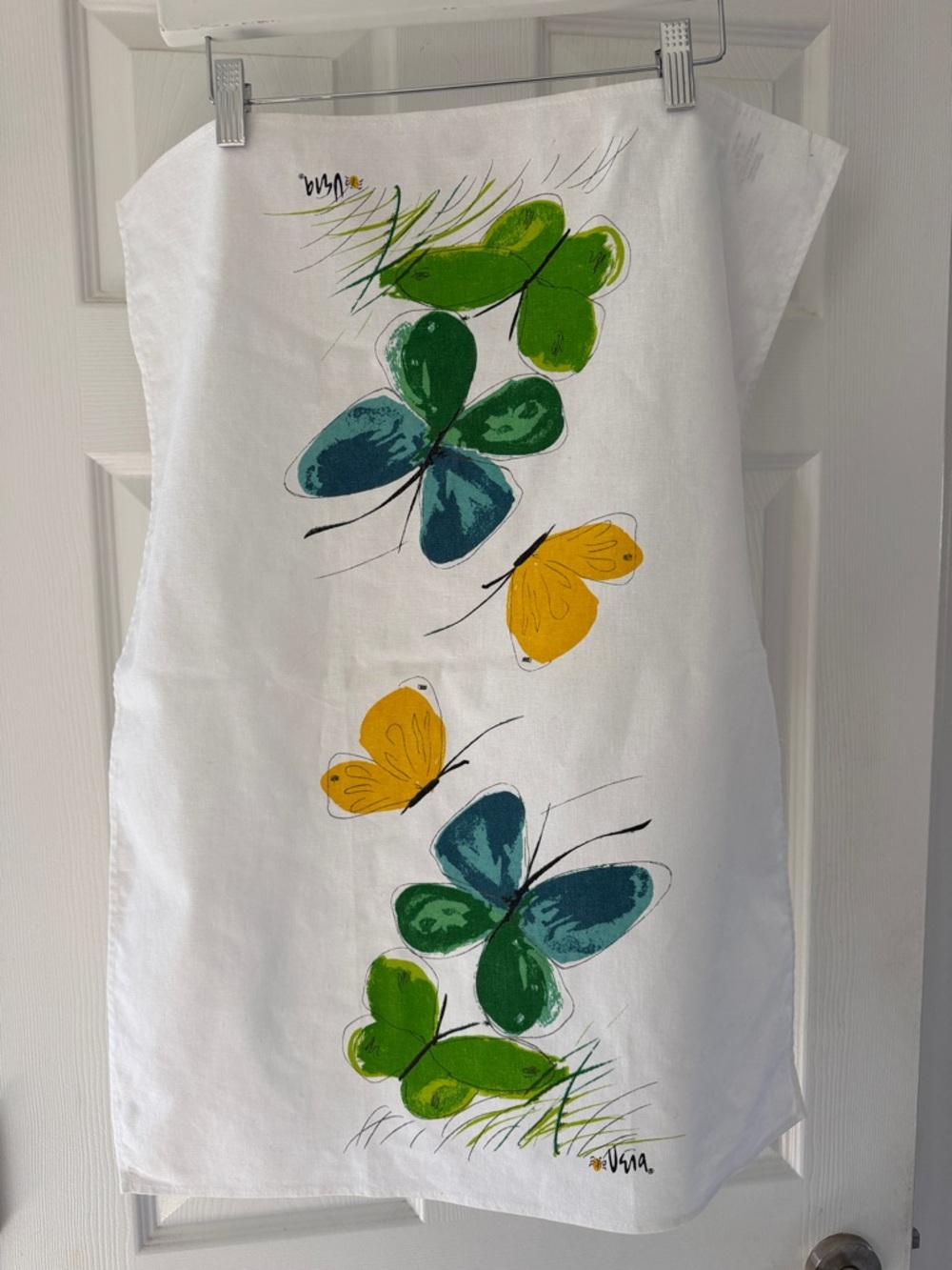 Vera Neumann Vintage Butterfly Linen Blend Tea Towel - MCM Ladybug Signed